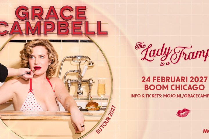 Promo poster featuring Grace Campbell for a 2027 show at Boom Chicago.