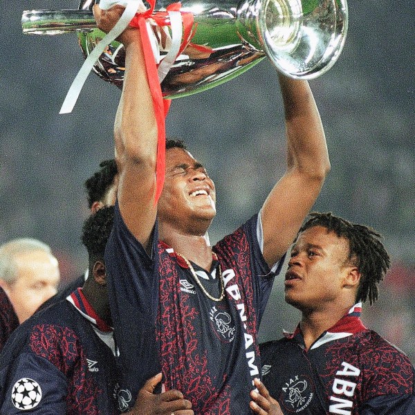 Patrick Kluivert lifting a trophy for Ajax