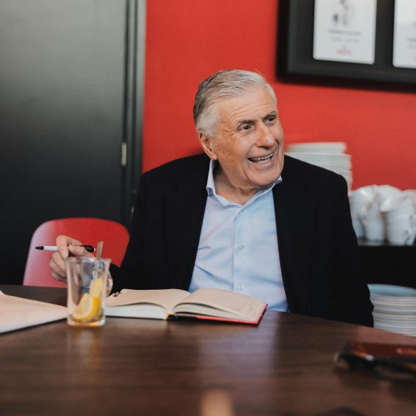 Sjaak Swart sitting at a table