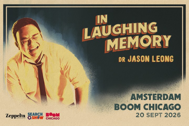Poster for 'In Laughing Memory' by Dr. Jason Leong, featuring a smiling man and event details for 20 Sept 2026.