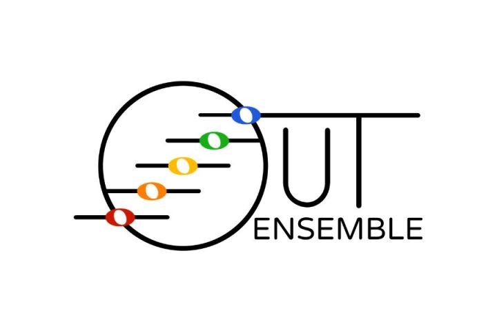 OUT Ensemble logo with colorful musical notes inside a circle.