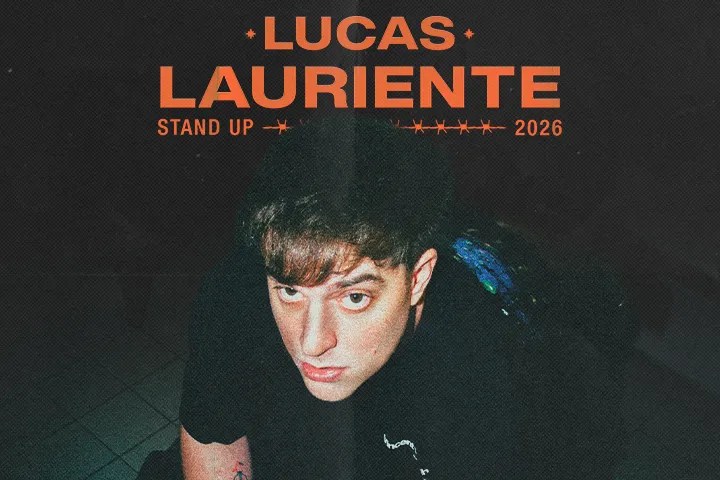 Person with brown hair looking up, text above reads 'Lucas Lauriente Stand Up 2026'.